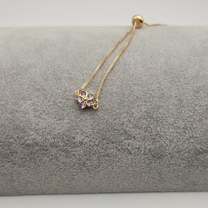 18K Gold Plated Floral Bolo Bracelet with Light Purple Zircon Accents